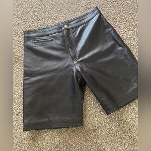 Women's Black Faux Leather Flat-Front jorts Shorts
